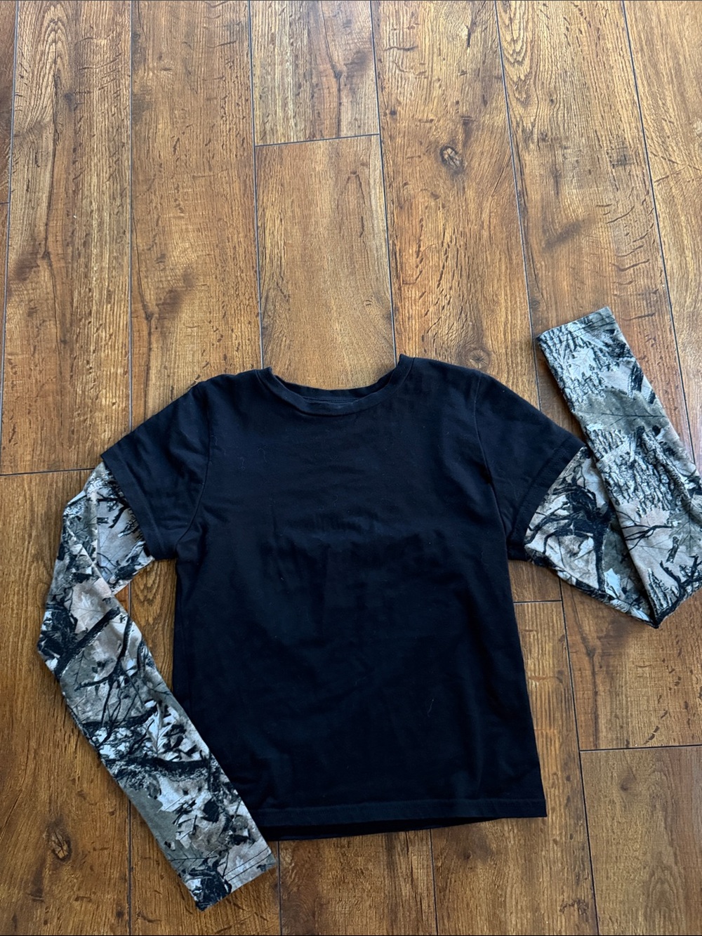 YoungLA Black Tee with Gray Camo Long Sleeves